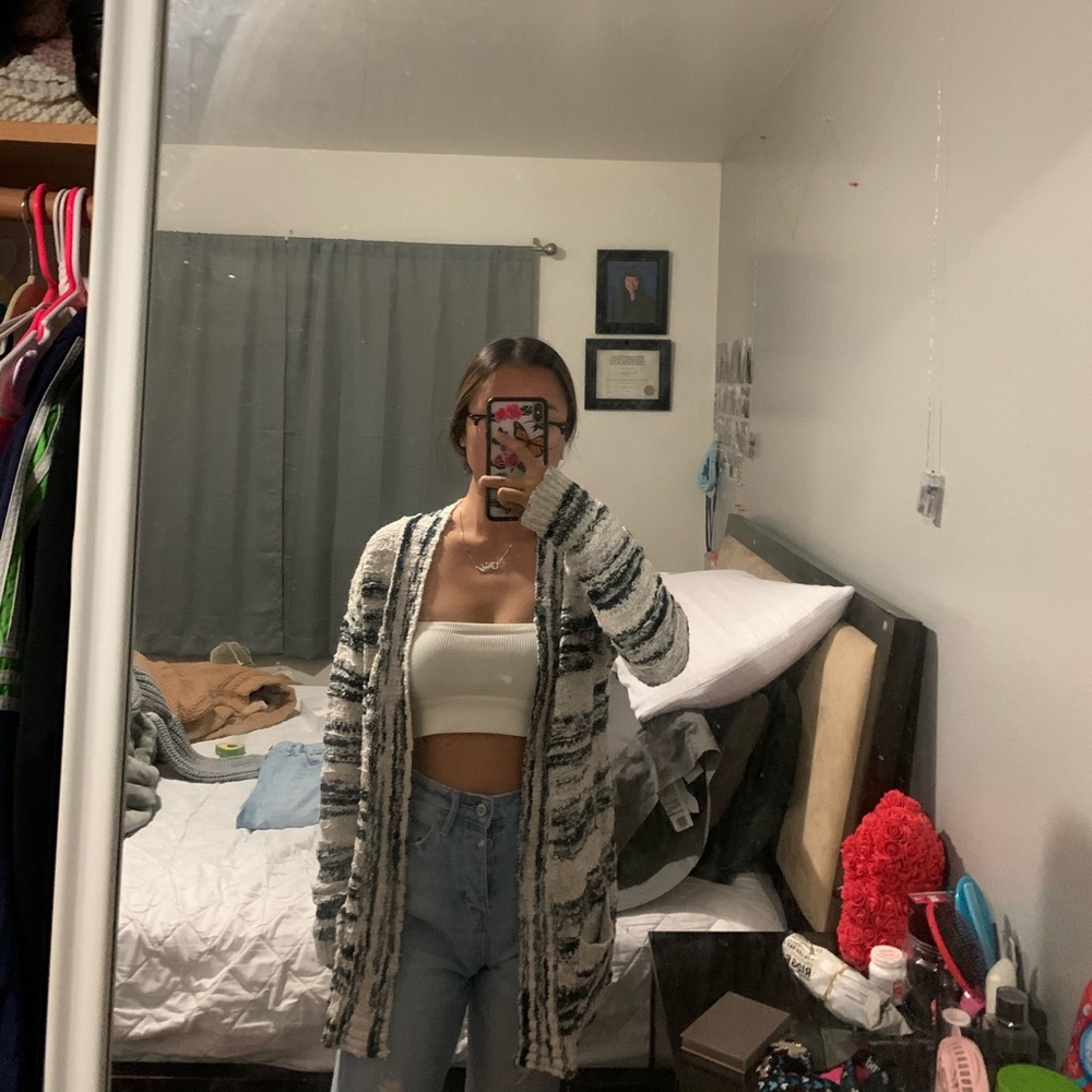 White and black stripe cardigan